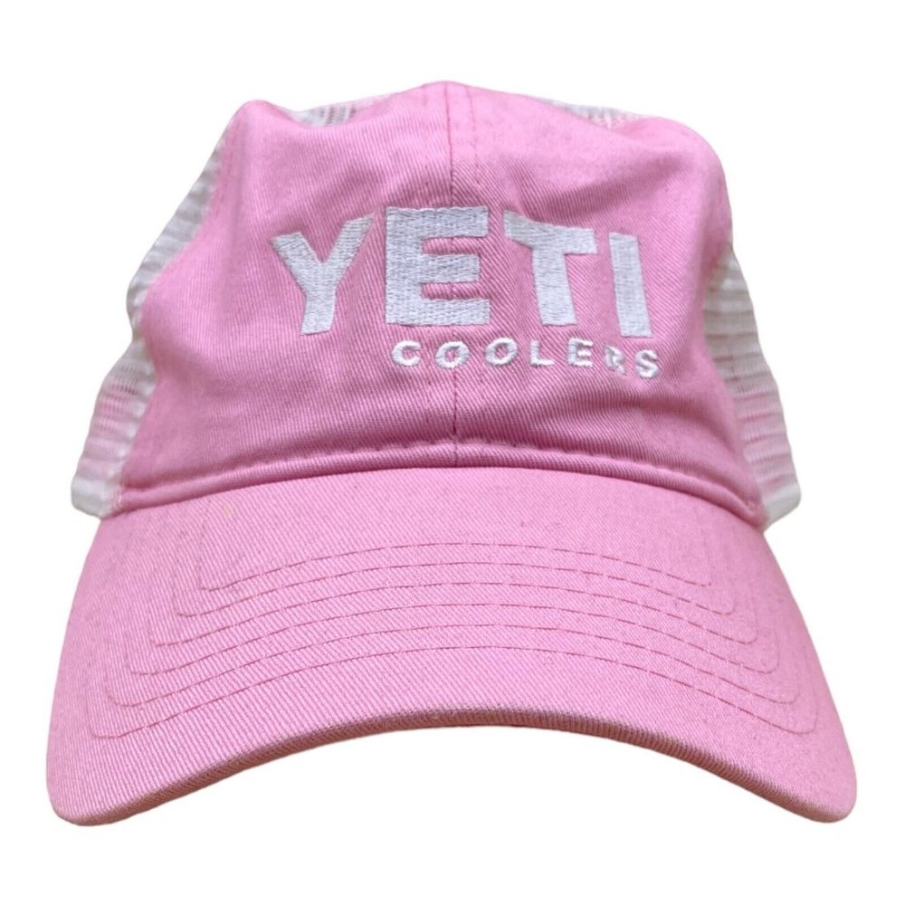 Yeti Coolers Truckers Hat Cap Mesh Back Pink & White Ladies Snapback
